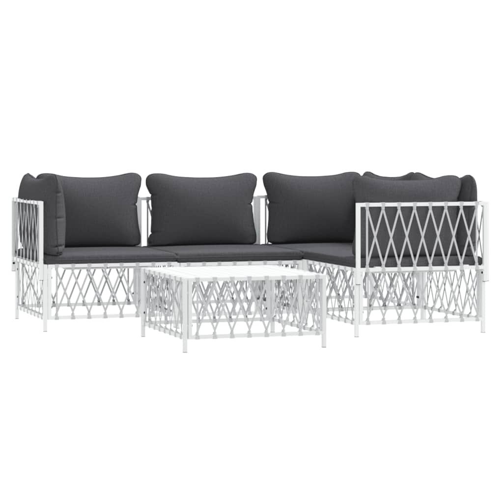 5 pcs conjunto lounge de jardim com almofadões aço branco