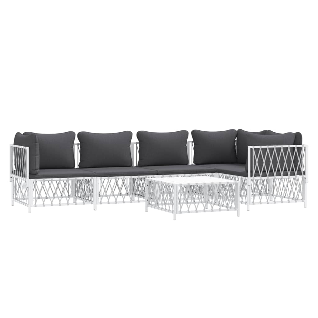 6 pcs conjunto lounge de jardim com almofadões aço branco