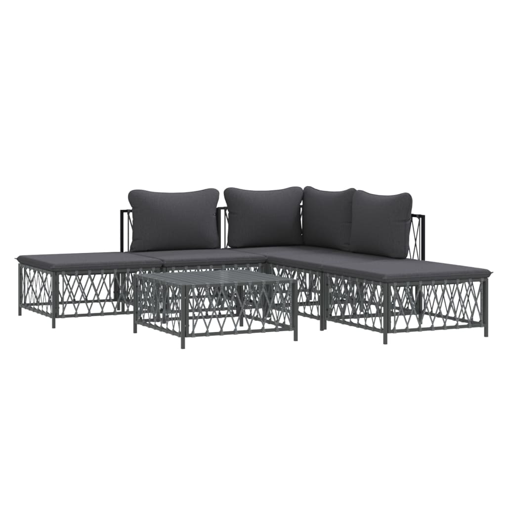 6 pcs conjunto lounge de jardim com almofadões aço antracite