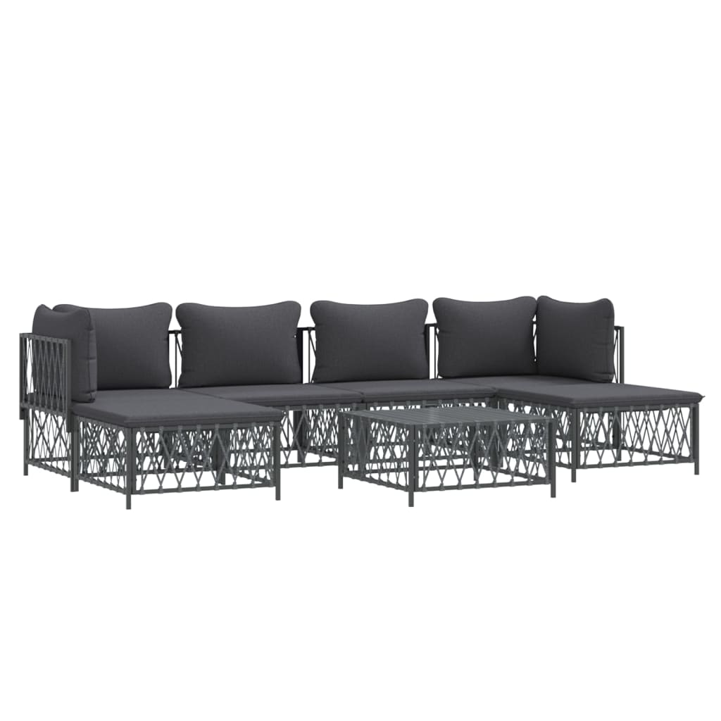 7 pcs conjunto lounge de jardim com almofadões aço antracite