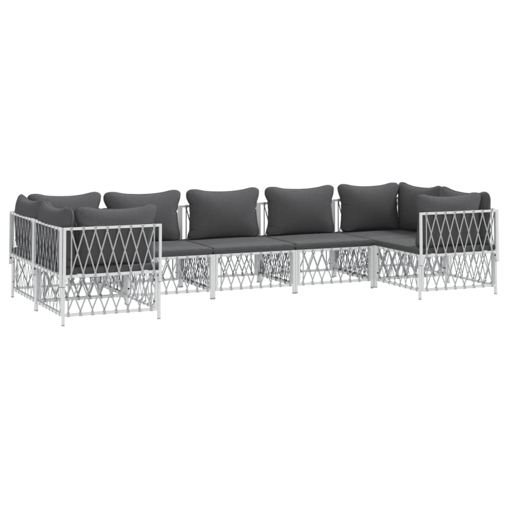 7 pcs conjunto lounge de jardim com almofadões aço branco