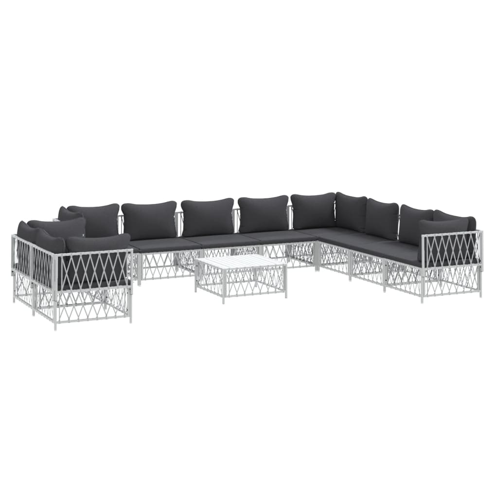 11 pcs conjunto lounge de jardim com almofadões aço branco