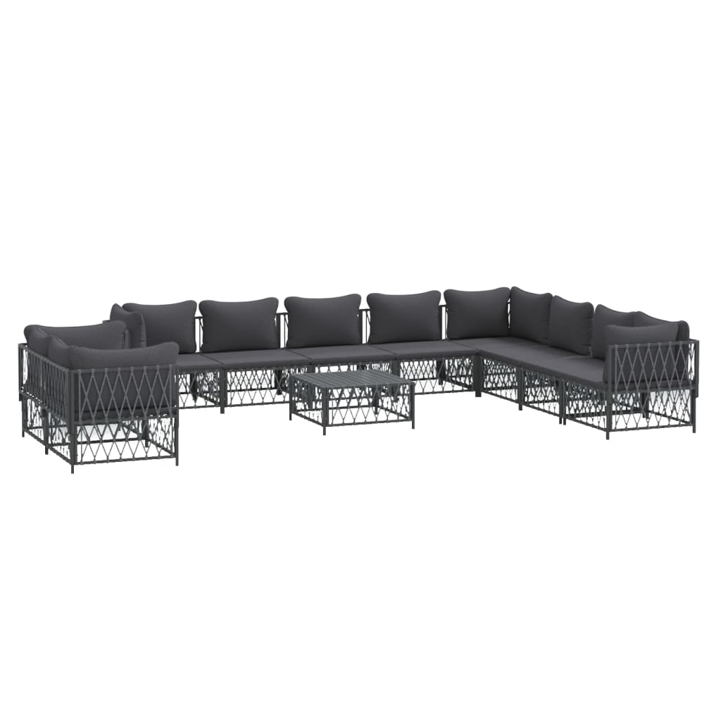 11 pcs conjunto lounge de jardim com almofadões aço antracite