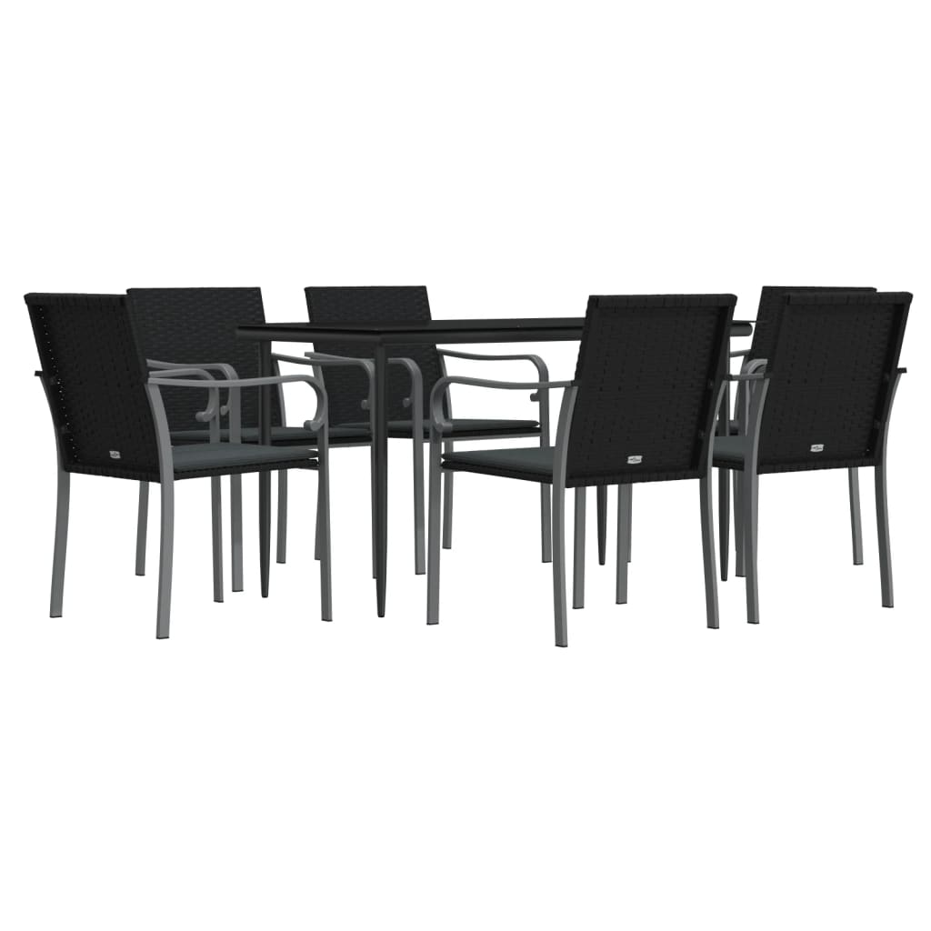 7 pcs conjunto de jantar p/ jardim c/ almofadões vime PE e aço