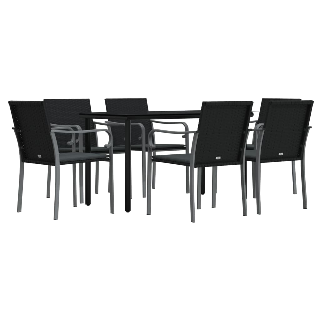 7 pcs conjunto de jantar p/ jardim c/ almofadões vime PE e aço