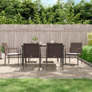 7 pcs conjunto de jantar p/ jardim c/ almofadões vime PE e aço