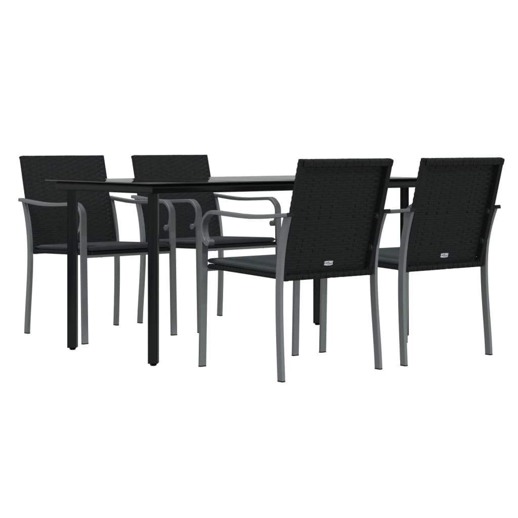 5 pcs conjunto de jantar p/ jardim c/ almofadões vime PE e aço