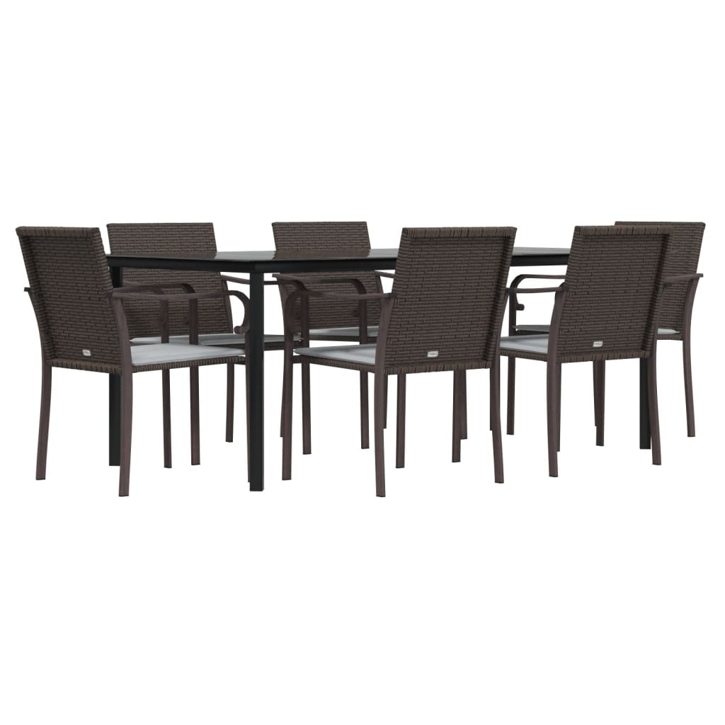 7 pcs conjunto de jantar p/ jardim c/ almofadões vime PE e aço