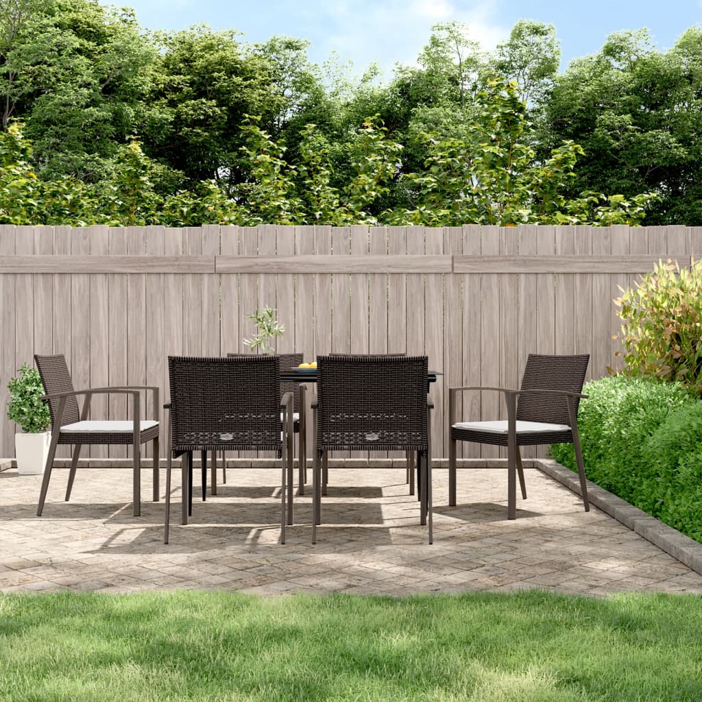 7 pcs conjunto de jantar p/ jardim c/ almofadões vime PE e aço