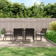 7 pcs conjunto de jantar p/ jardim c/ almofadões vime PE e aço