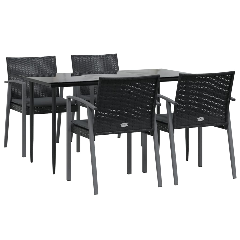 5 pcs conjunto de jantar p/ jardim c/ almofadões vime PE e aço
