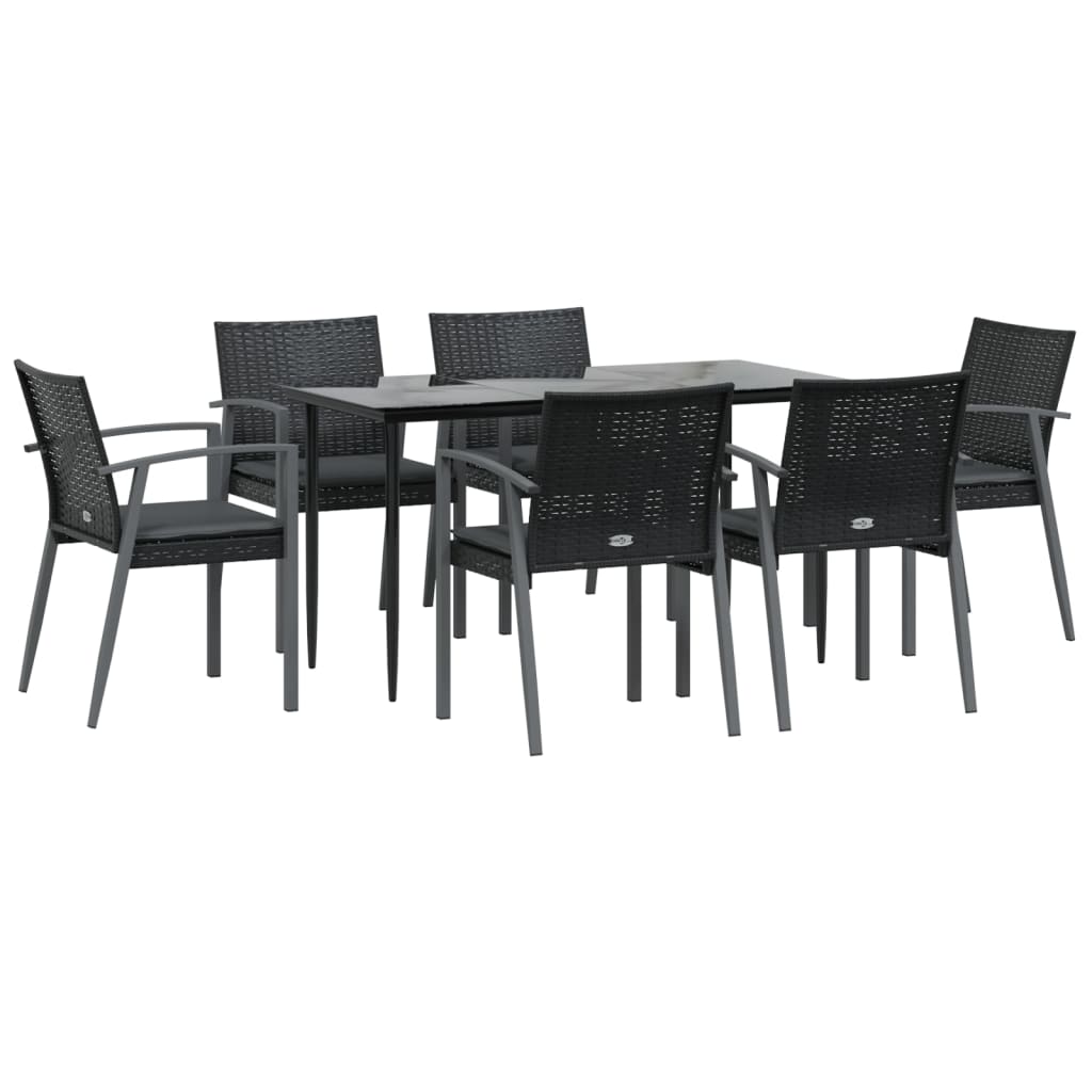 7 pcs conjunto de jantar p/ jardim c/ almofadões vime PE e aço