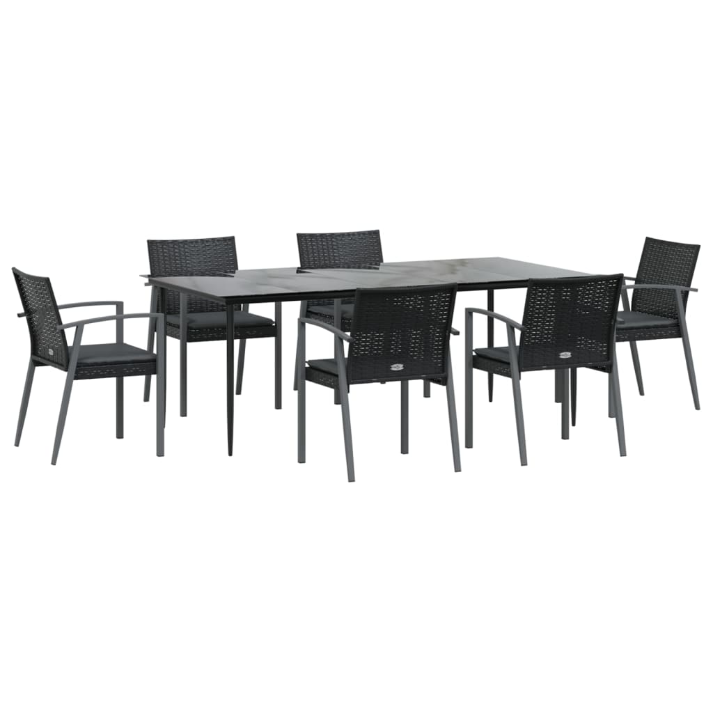 7 pcs conjunto de jantar p/ jardim c/ almofadões vime PE e aço
