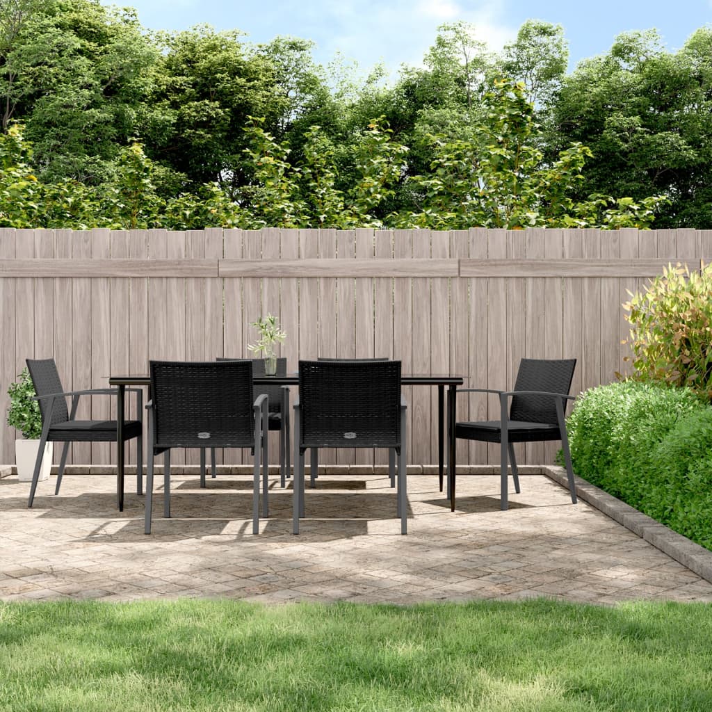 7 pcs conjunto de jantar p/ jardim c/ almofadões vime PE e aço