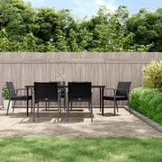 7 pcs conjunto de jantar p/ jardim c/ almofadões vime PE e aço
