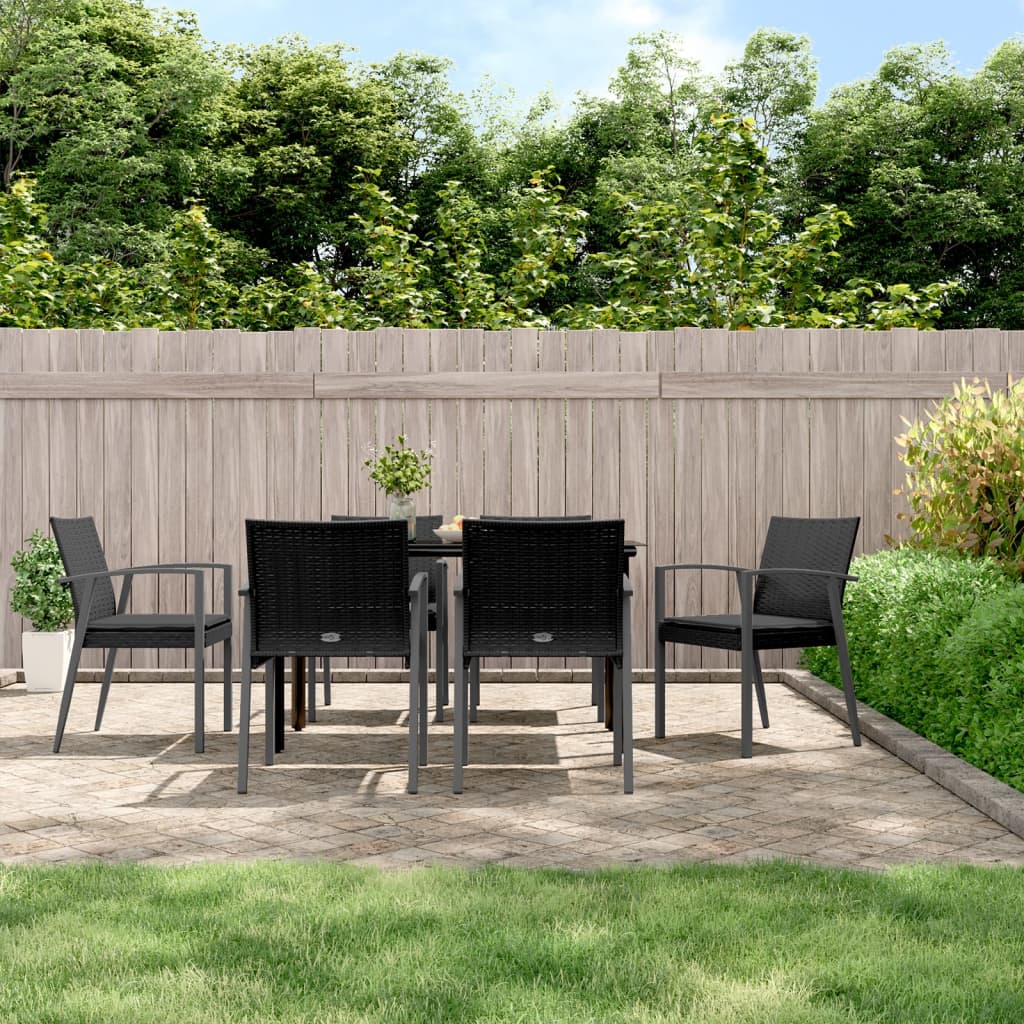 7 pcs conjunto de jantar p/ jardim c/ almofadões vime PE e aço