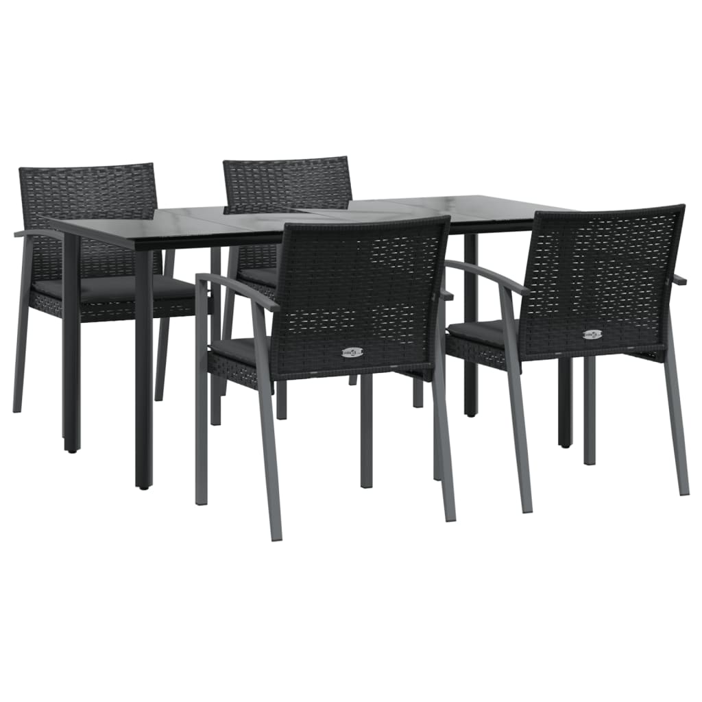 5 pcs conjunto de jantar p/ jardim c/ almofadões vime PE e aço