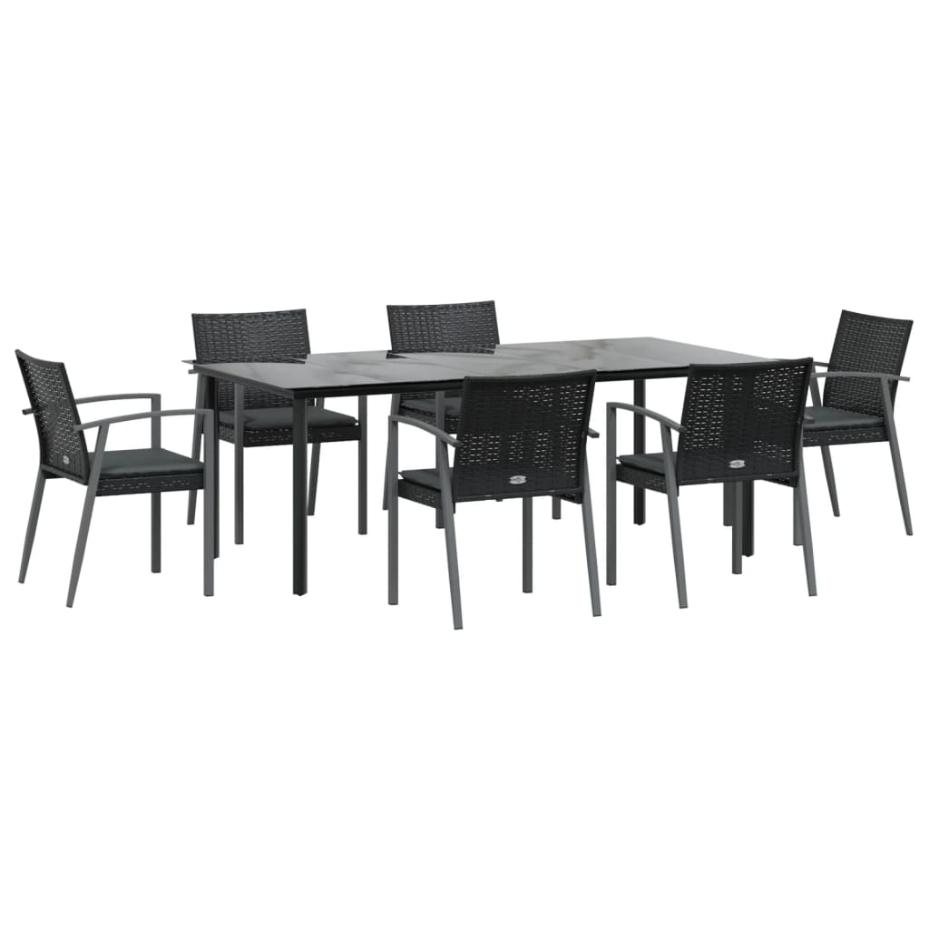 7 pcs conjunto de jantar p/ jardim c/ almofadões vime PE e aço