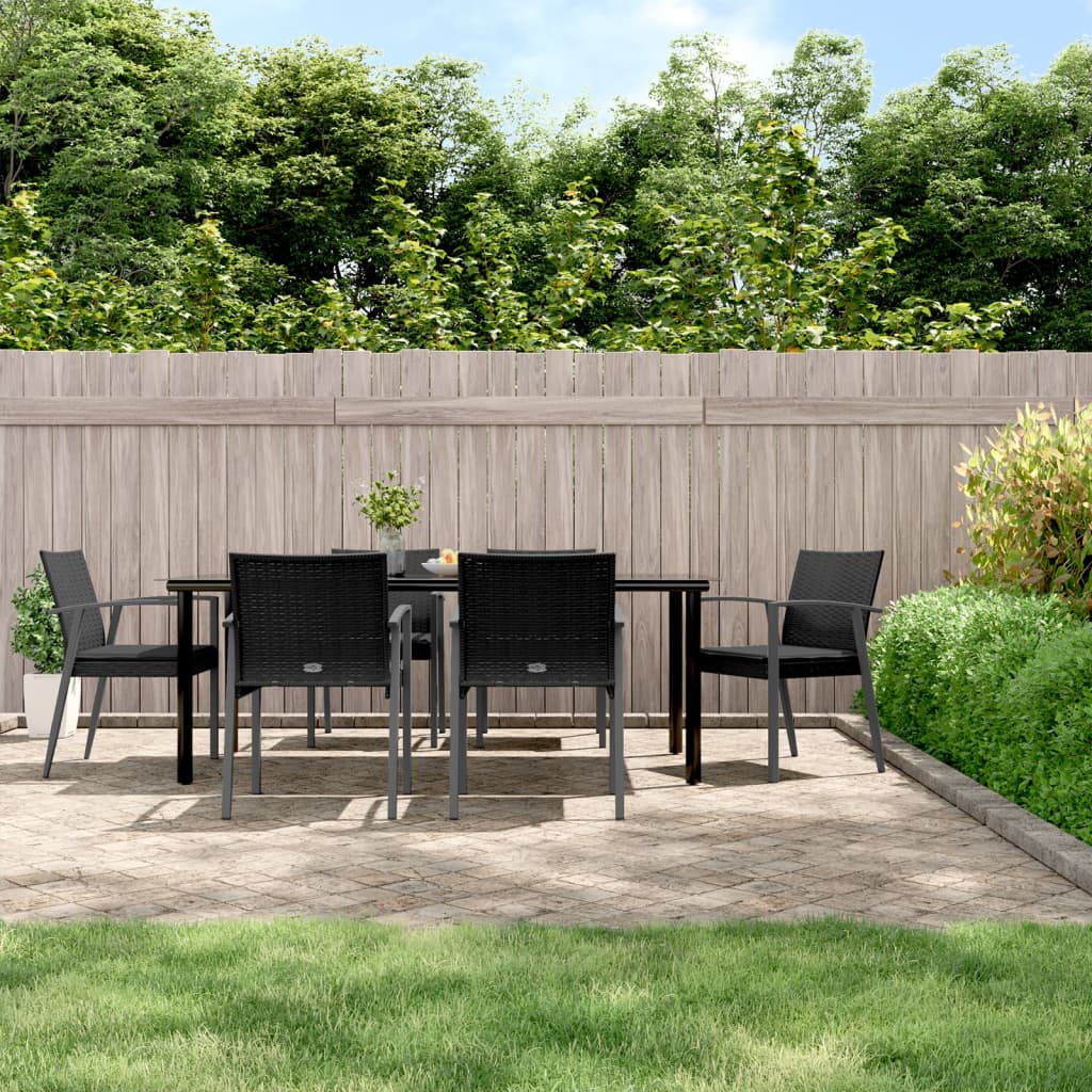7 pcs conjunto de jantar p/ jardim c/ almofadões vime PE e aço