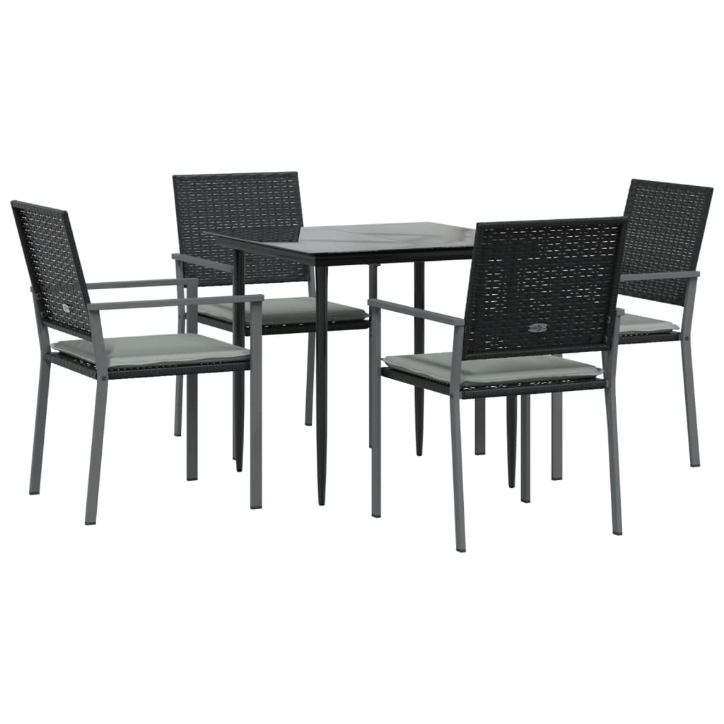 5 pcs conjunto de jantar p/ jardim c/ almofadões vime PE e aço