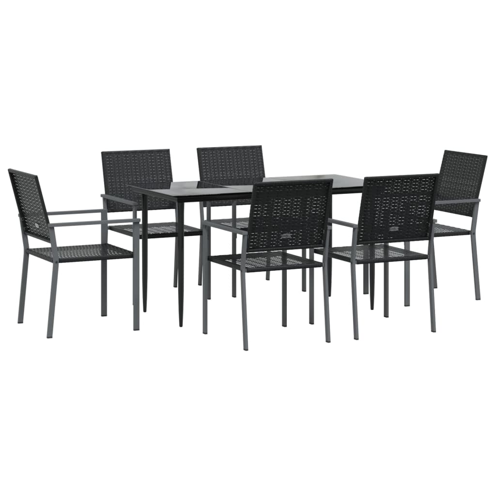 7 pcs conjunto de jantar p/ jardim vime PE e aço