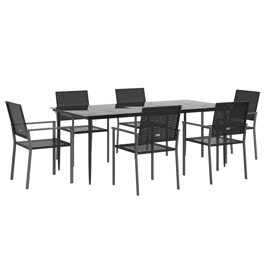 7 pcs conjunto de jantar p/ jardim vime PE e aço