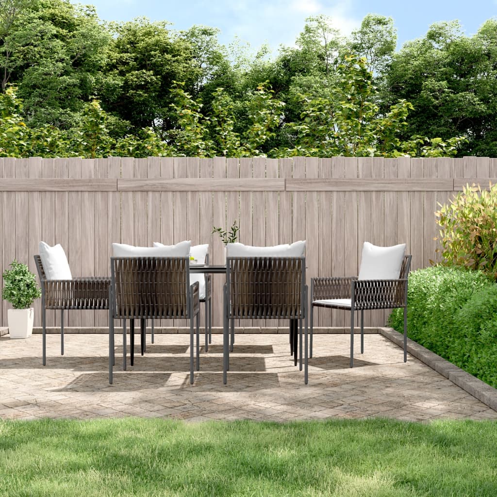 7 pcs conjunto de jantar p/ jardim c/ almofadões vime PE e aço
