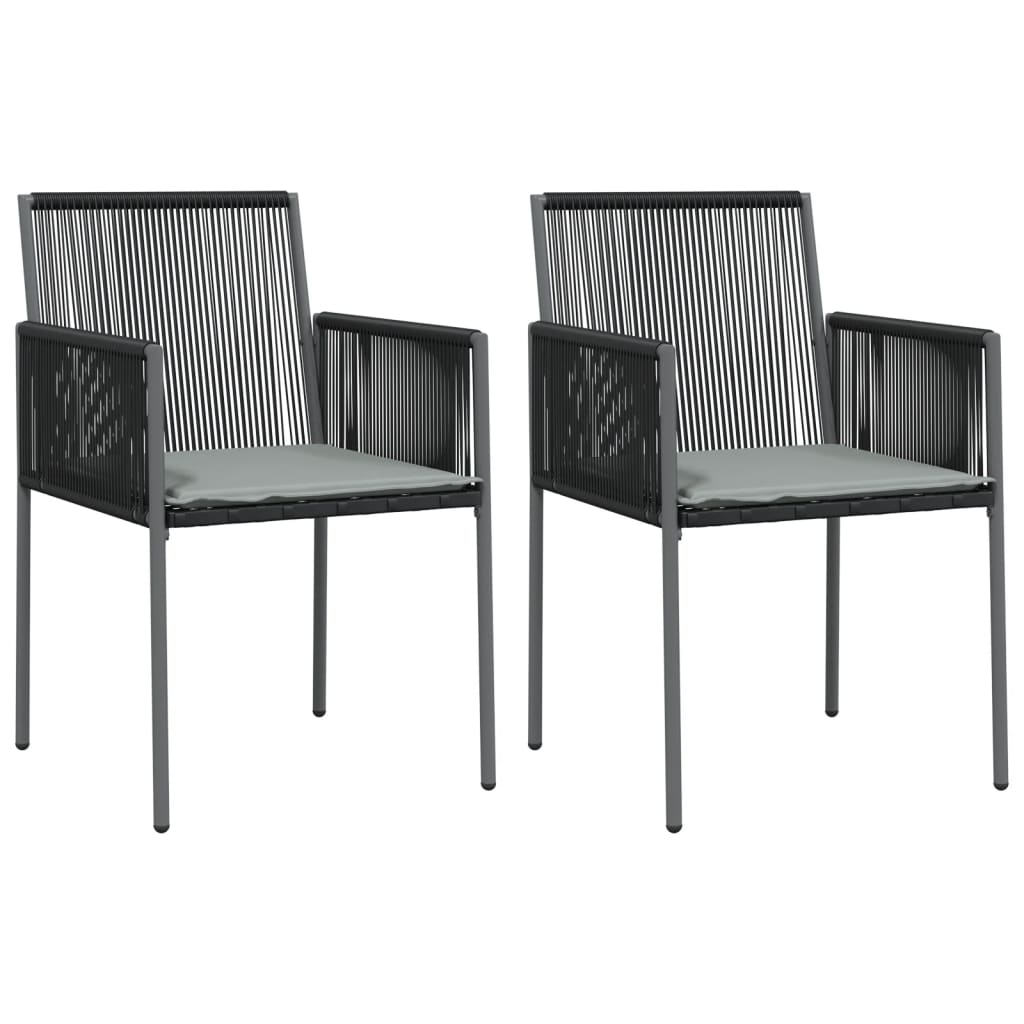 3 pcs conjunto jantar p/ jardim c/ almofadões vime PE/aço preto