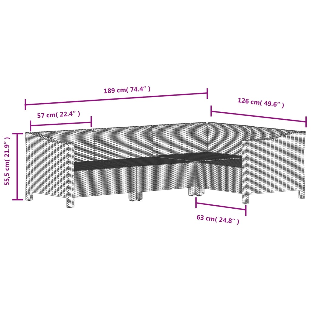 6 pcs conjunto lounge de jardim c/ almofadões vime PE cinzento