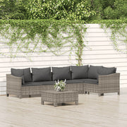 6 pcs conjunto lounge de jardim c/ almofadões vime PE cinzento
