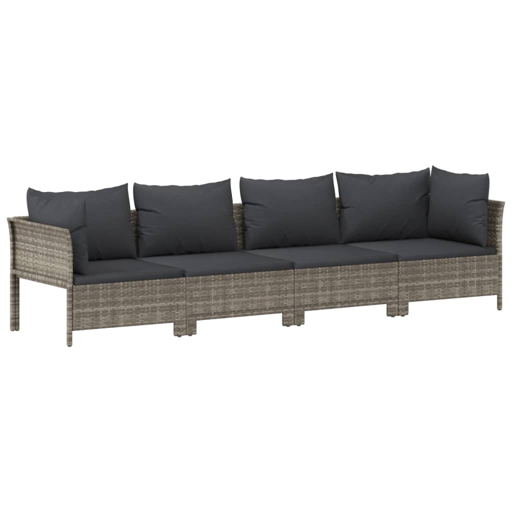 11 pcs conjunto lounge de jardim c/ almofadões vime PE cinzento