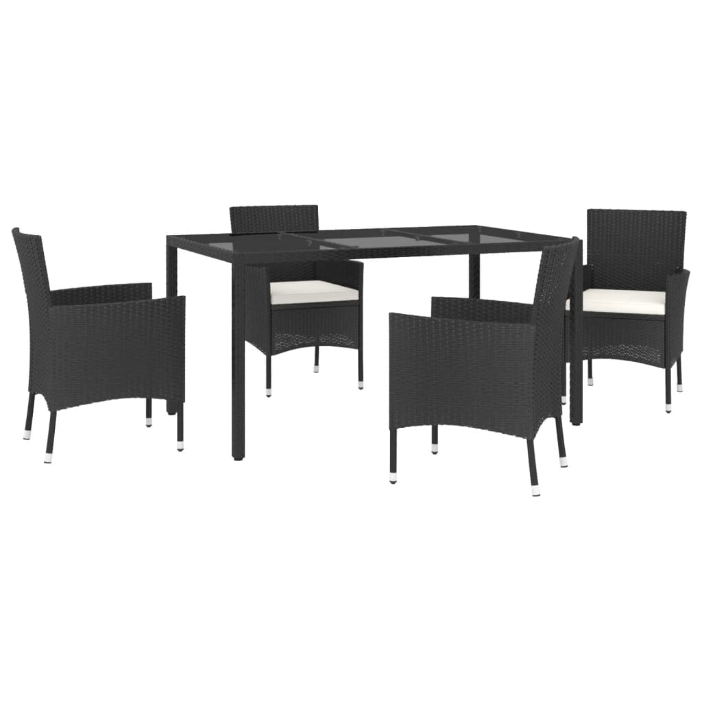 5 pcs conjunto de jantar p/ jardim c/ almofadões vime PE preto