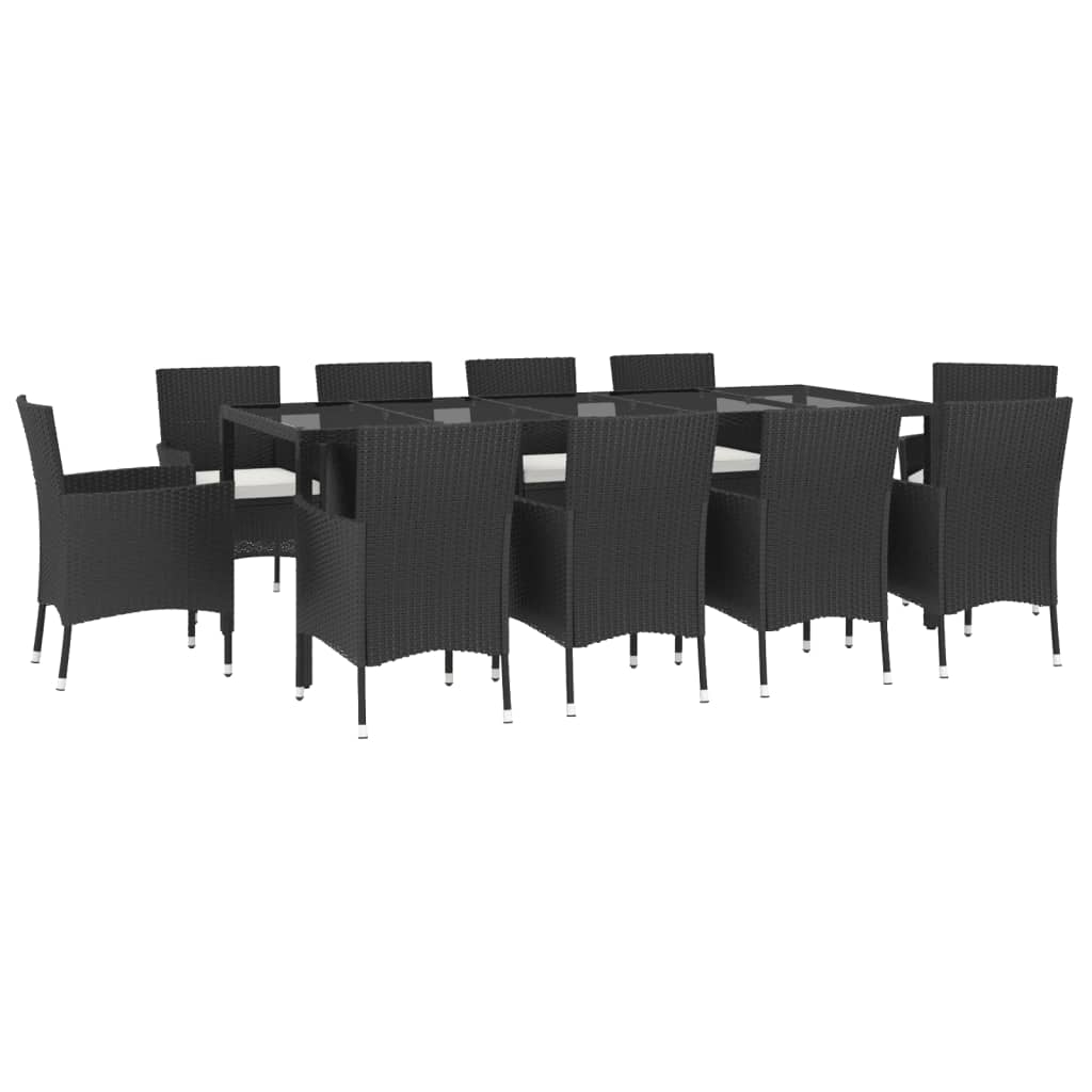 11 pcs conjunto de jantar p/ jardim c/ almofadões vime PE preto