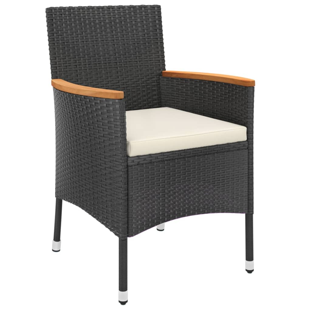 3 pcs conjunto de jantar p/ jardim c/ almofadões vime PE preto