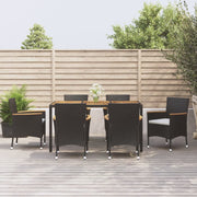 7 pcs conjunto de jantar p/ jardim c/ almofadões vime PE preto