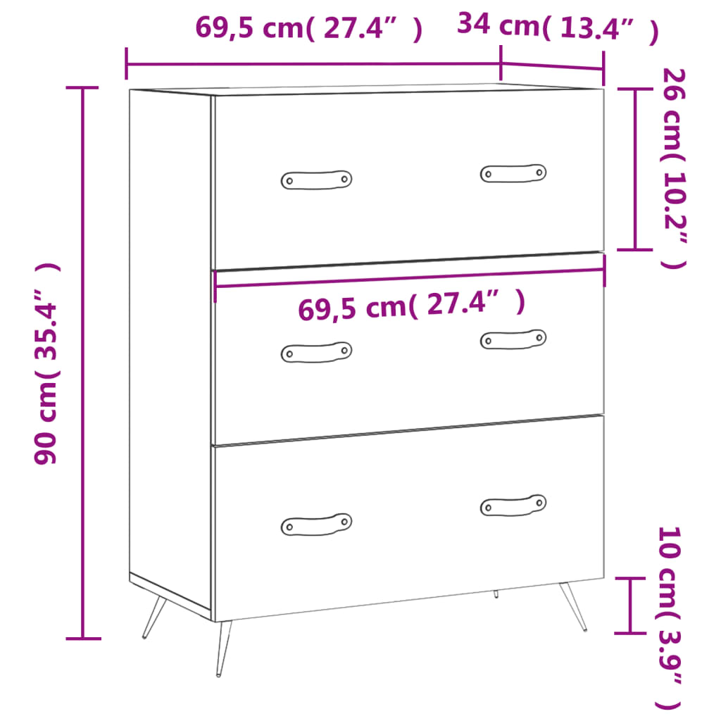Cómoda 69,5x34x90 cm derivados de madeira branco
