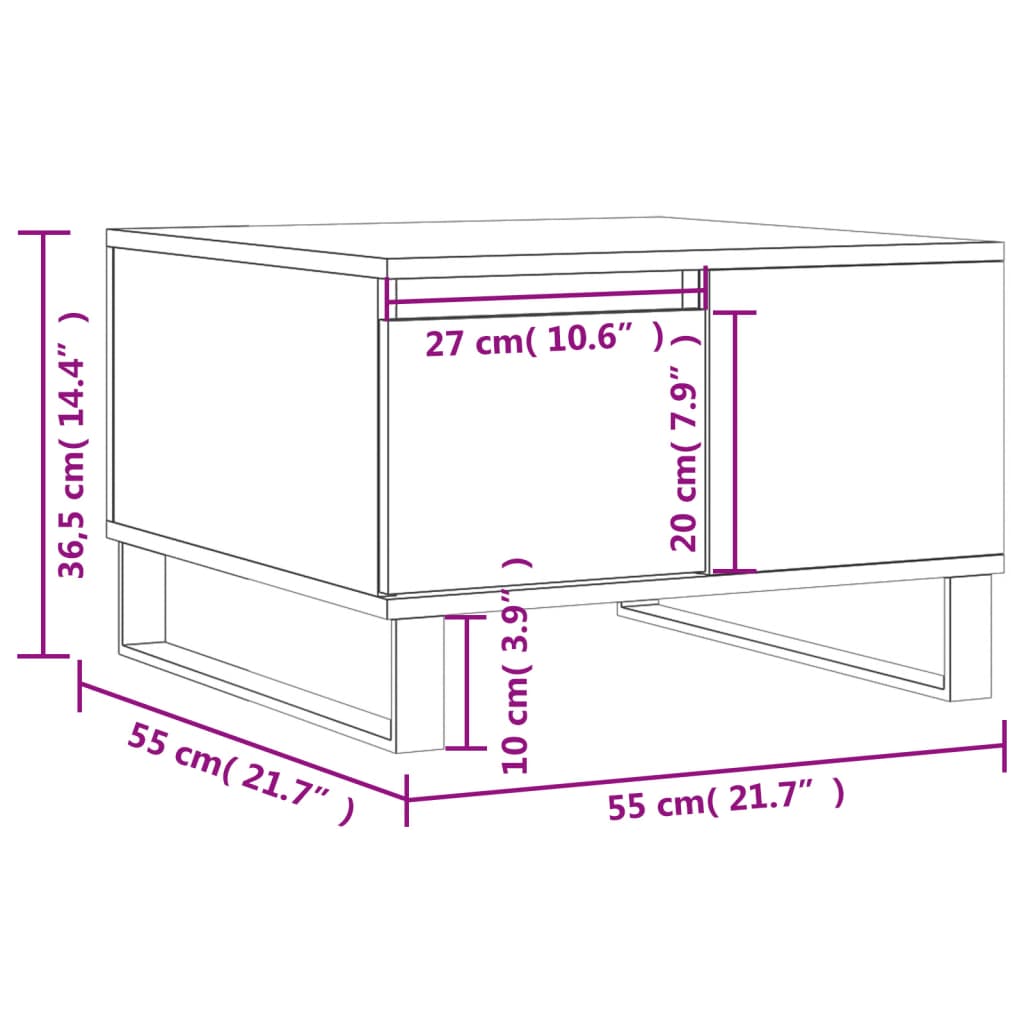 Mesa de centro 55x55x36,5 cm derivados madeira cinzento cimento