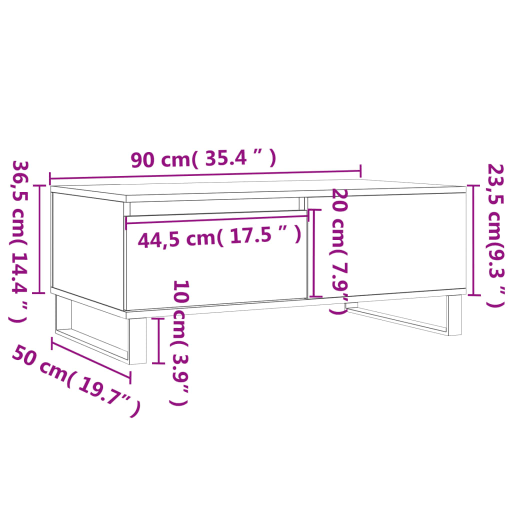 Mesa de centro 90x50x36,5 cm derivados madeira cinzento sonoma
