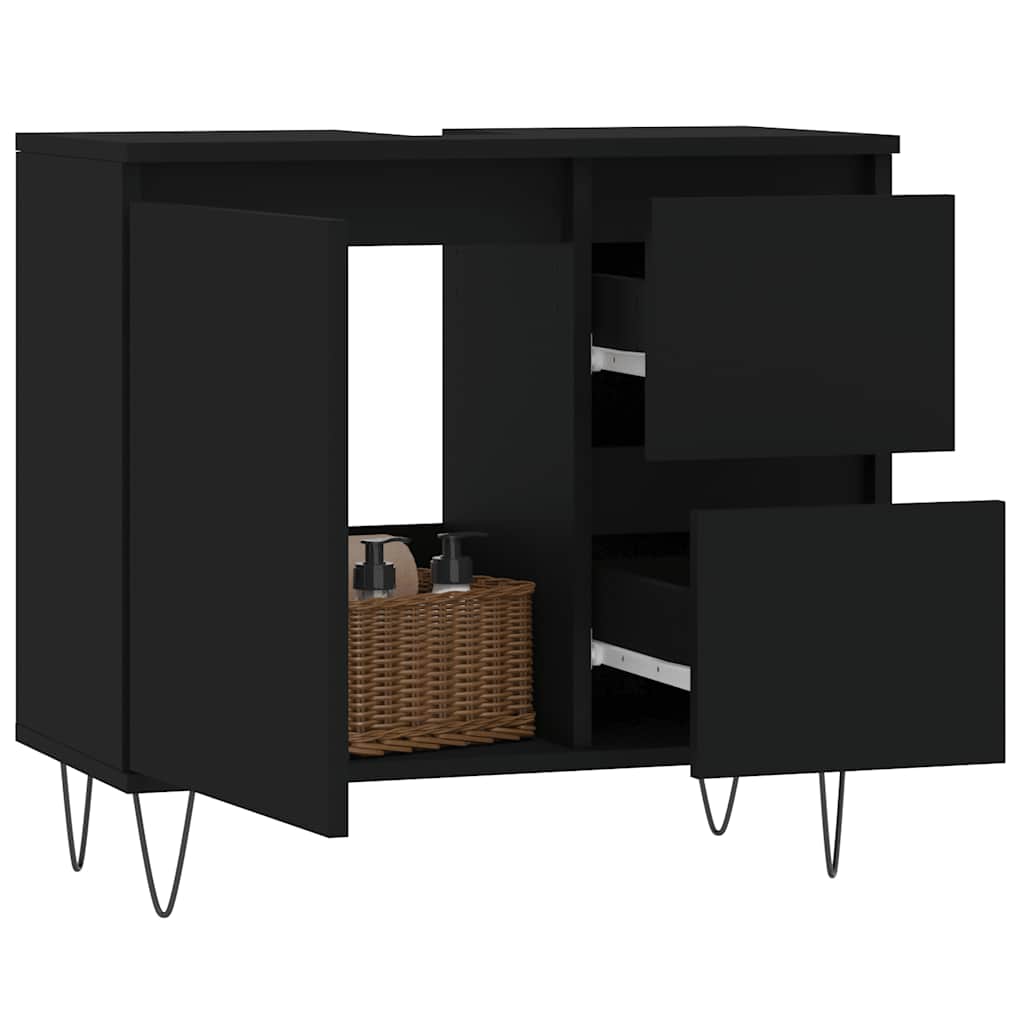 Armário de casa de banho 65x33x60cm derivados de madeira preto