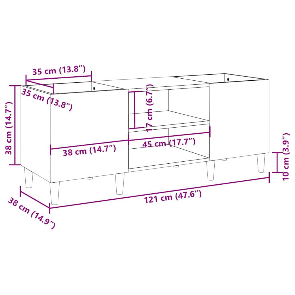 Armário para discos branco 121x38x48 cm madeira projetada