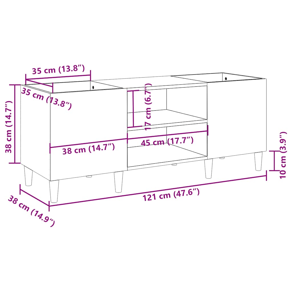 Armário p/ discos 121x38x48 cm deriv. madeira carvalho fumado