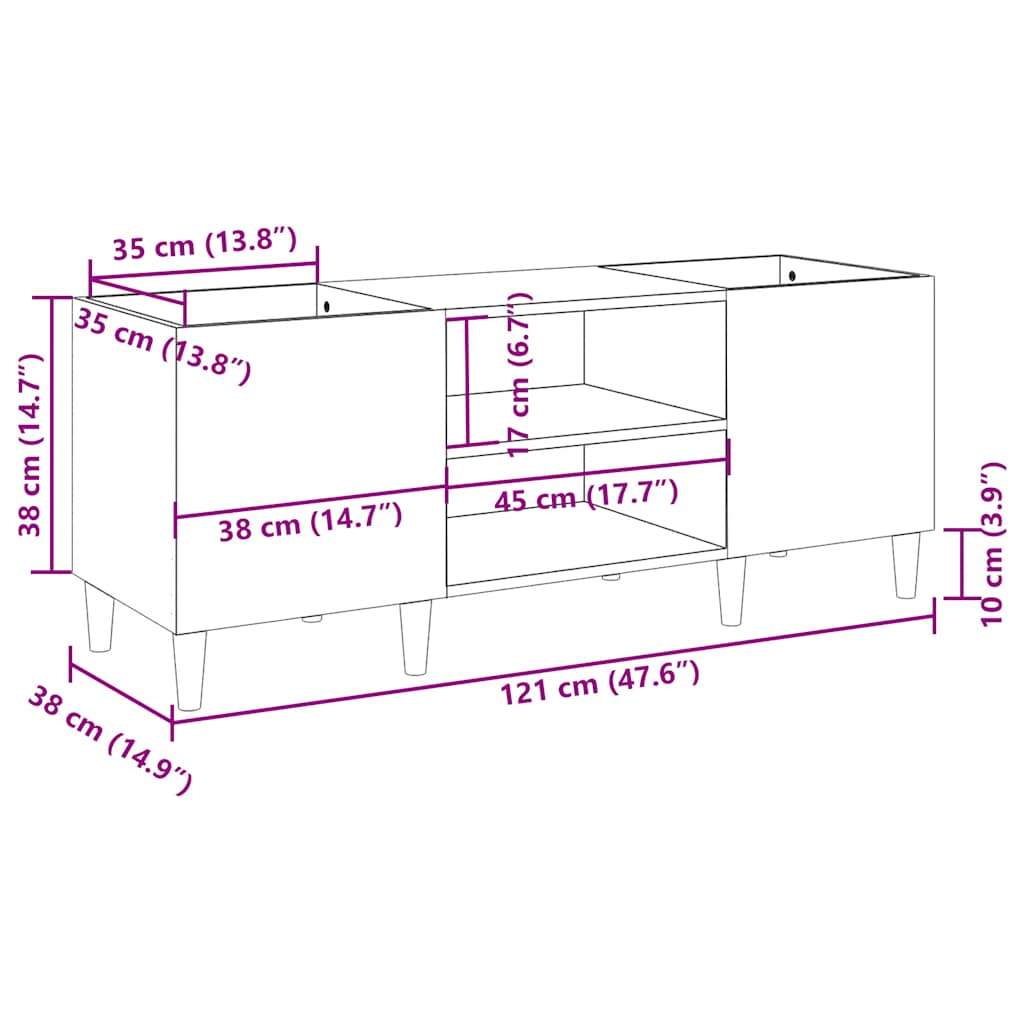 Armário p/ discos 121x38x48 cm deriv. madeira carvalho castanho