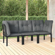 3 pcs conjunto lounge de jardim vime PE preto e cinzento