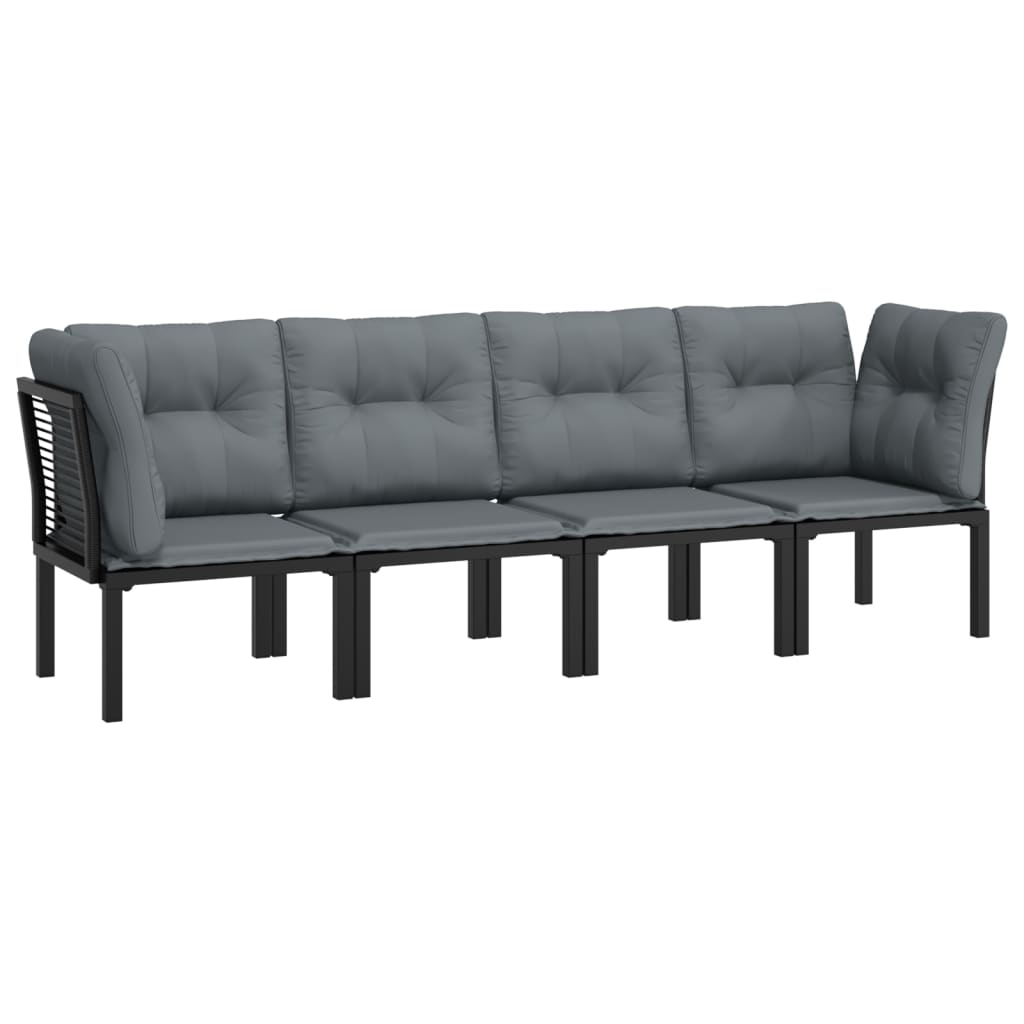 4 pcs conjunto lounge de jardim vime PE preto e cinzento