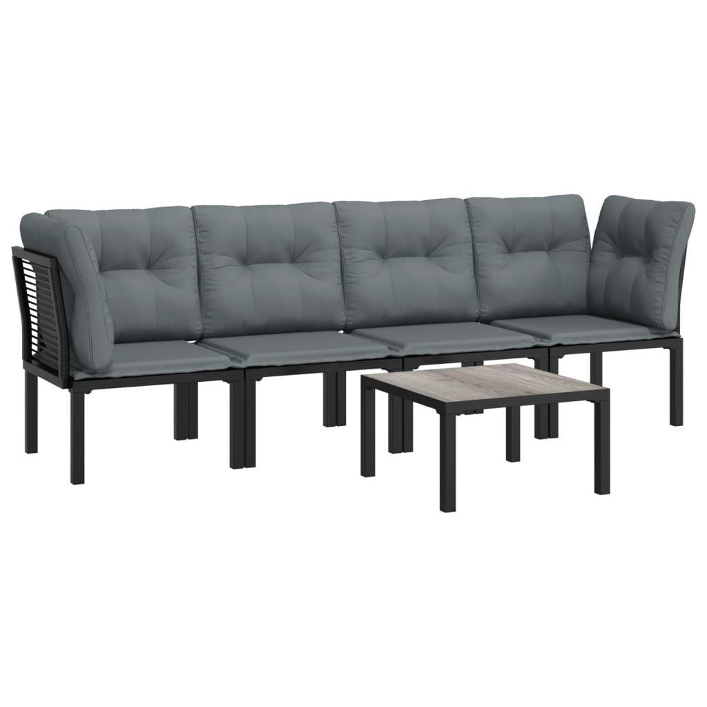 5 pcs conjunto lounge de jardim vime PE preto/cinzento
