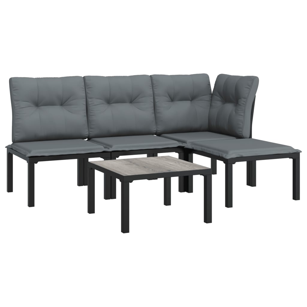 5 pcs conjunto lounge de jardim vime PE preto/cinzento