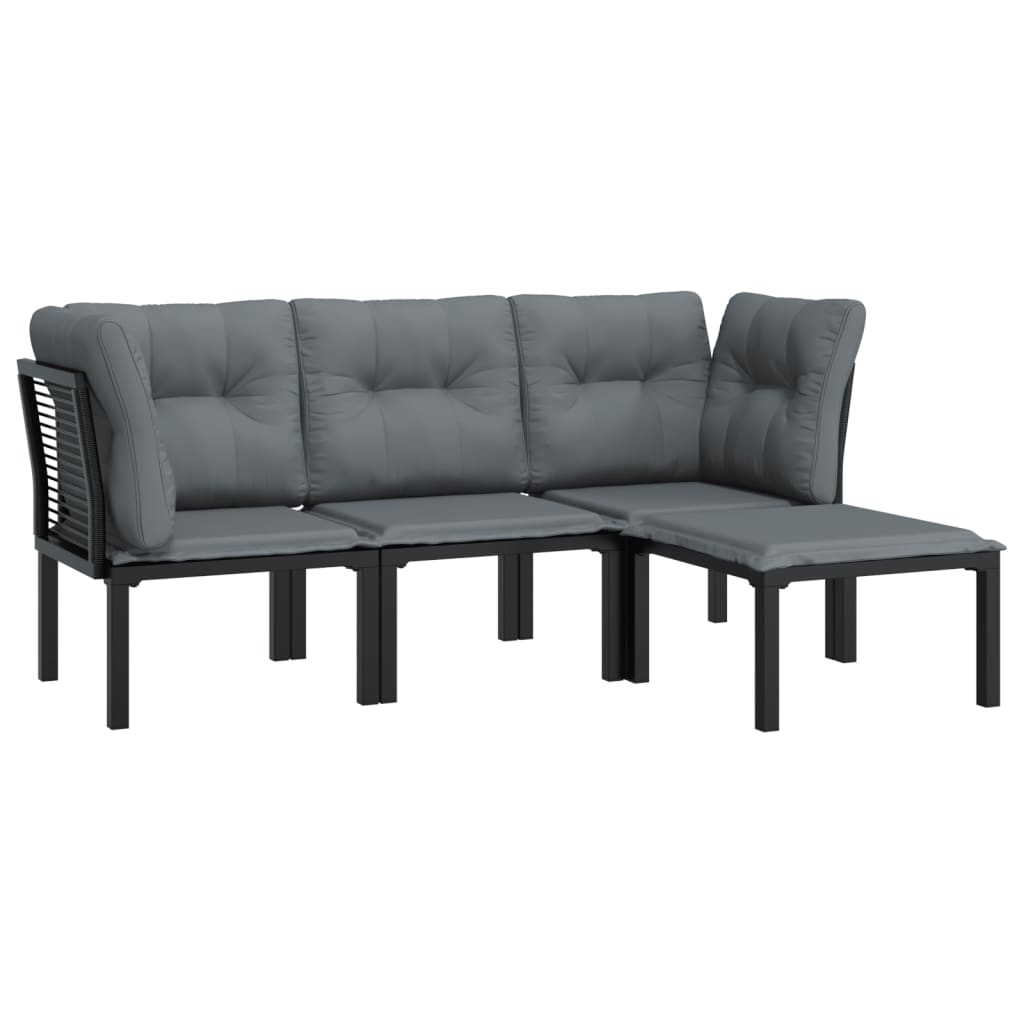 4 pcs conjunto lounge de jardim vime PE preto e cinzento