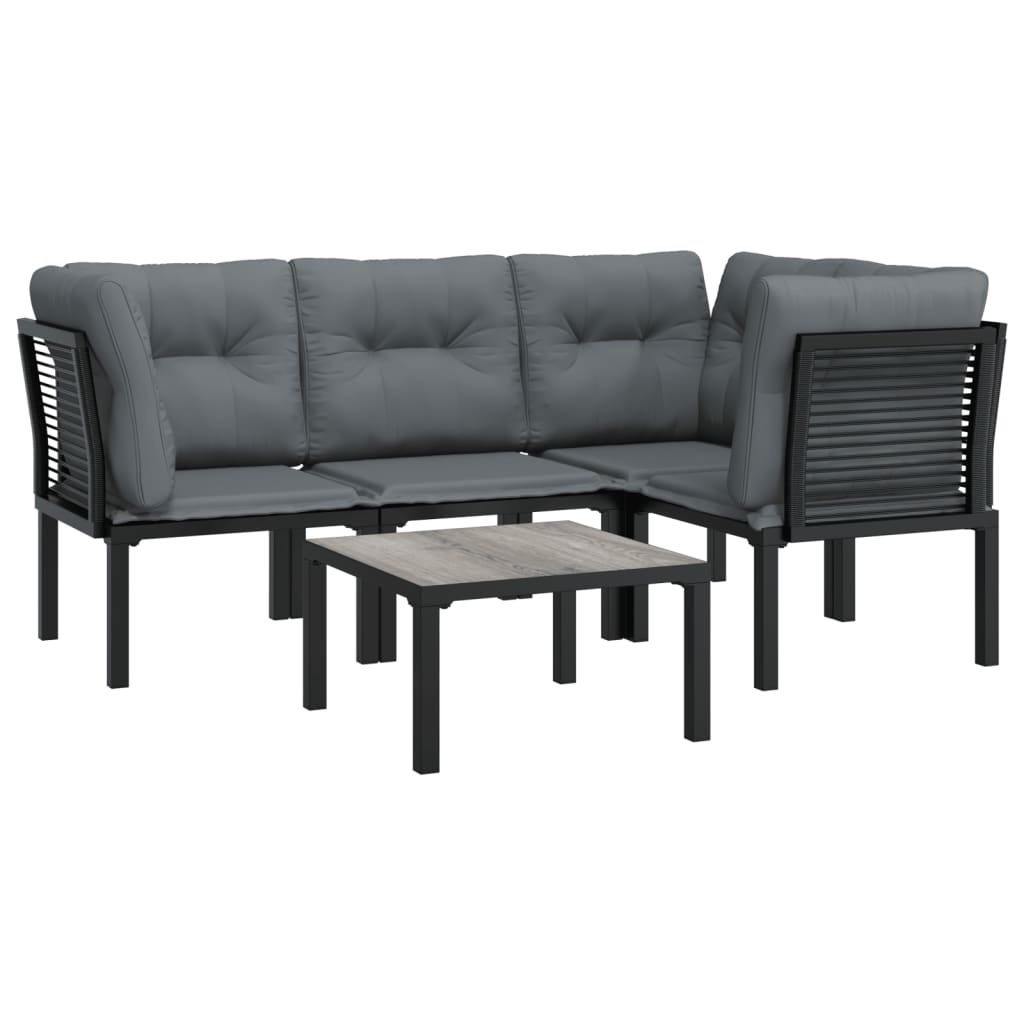 5 pcs conjunto lounge de jardim vime PE preto/cinzento