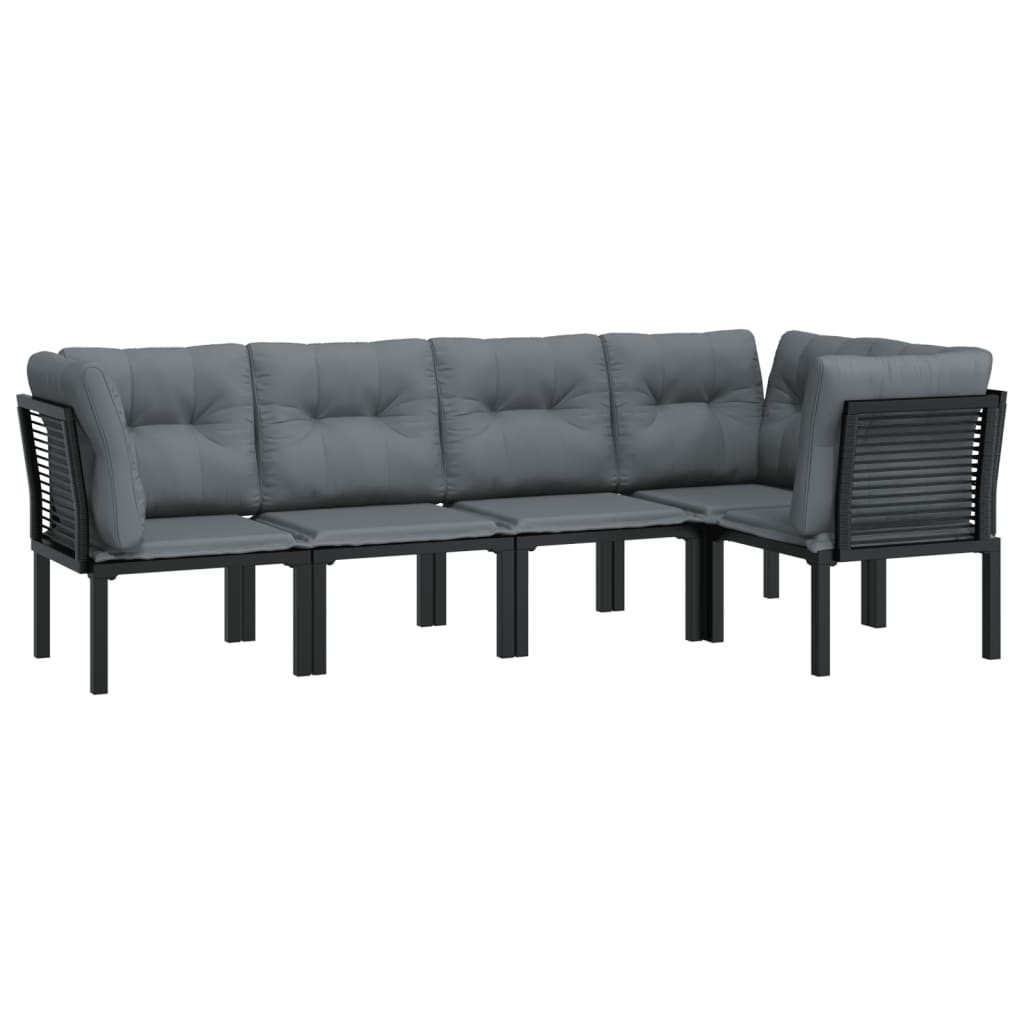 5 pcs conjunto lounge de jardim vime PE preto/cinzento