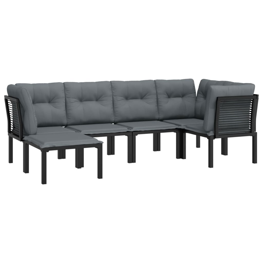 6 pcs conjunto lounge de jardim vime PE preto e cinzento